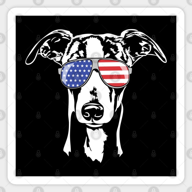 Funny proud Whippet with American Flag sunglasses Sticker by wilsigns